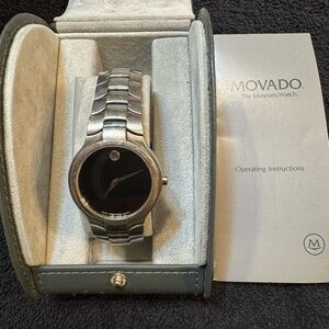Movado Black Dial Silver Band Watch